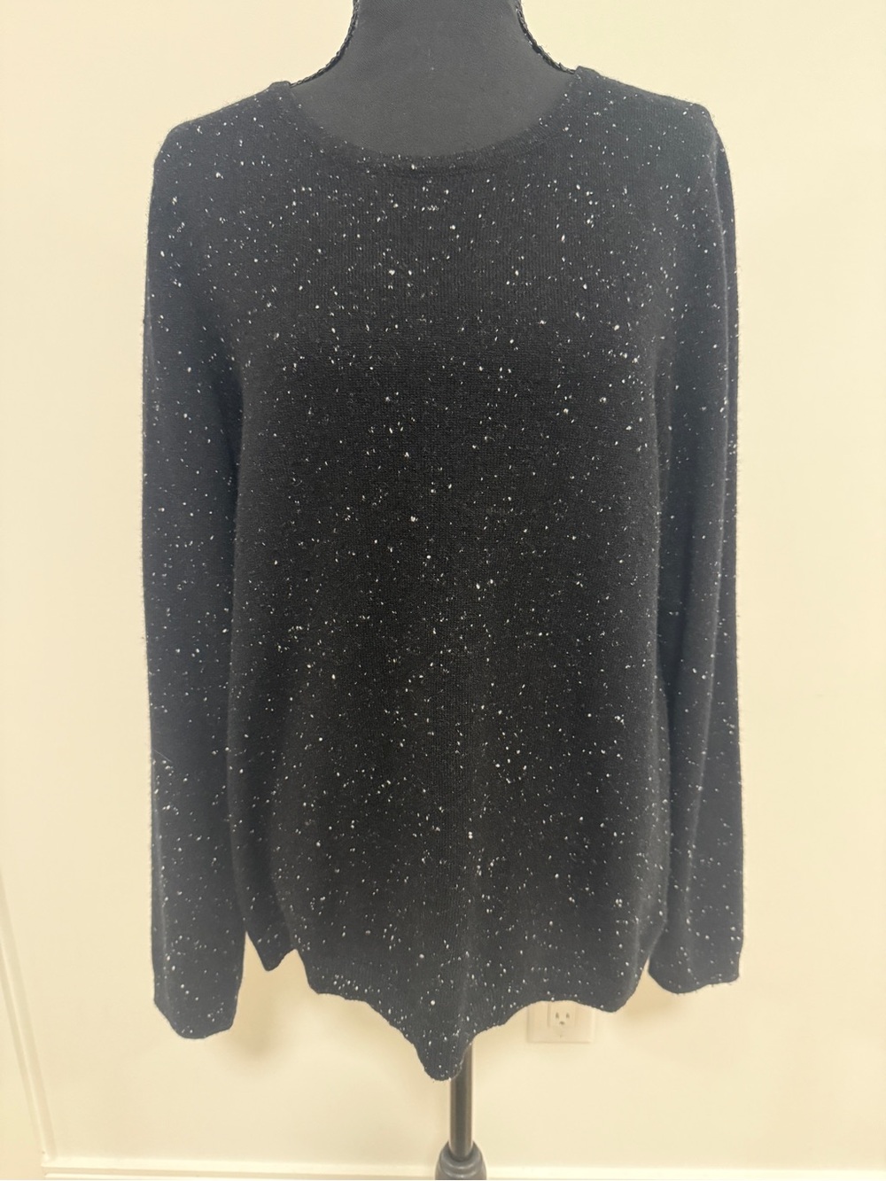 Talbots Women’s L 100% Cashmere Black Starry Night Speckled Crewneck Sweater